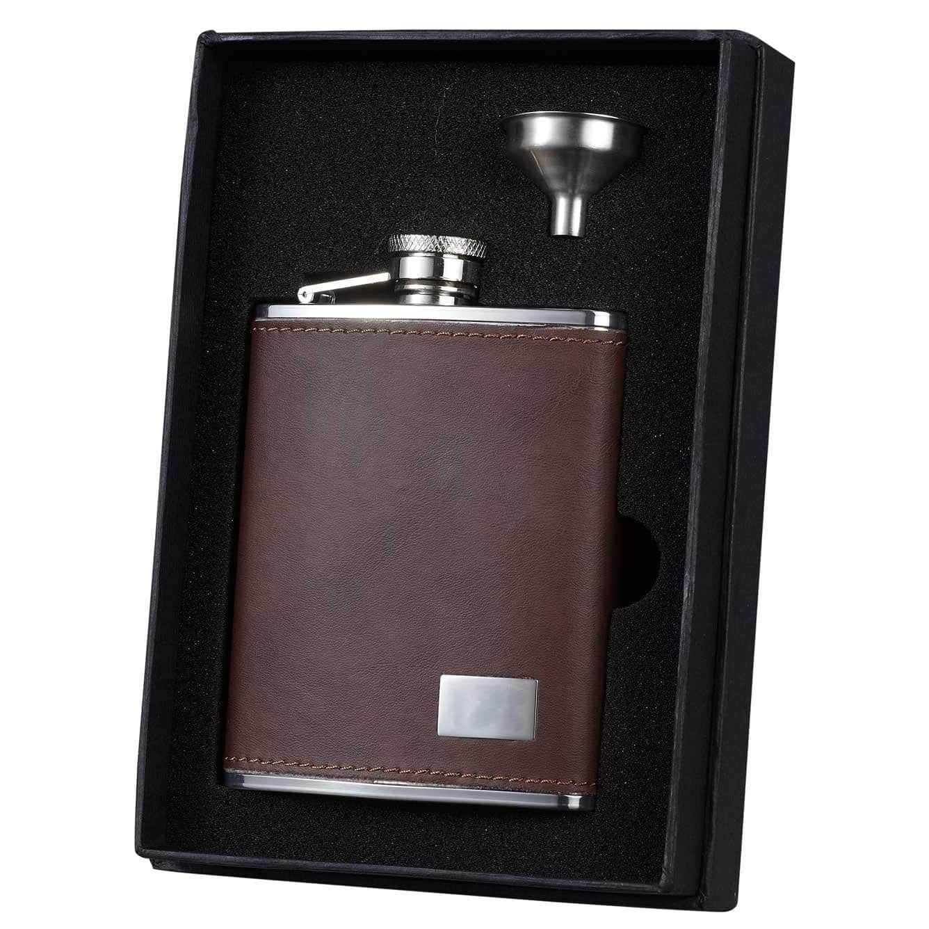 6 oz Silver Visol Holiday Essential Hunter Brown Leather Liquor Flask Gift Set 6 oz Silver Visol Holiday Essential Hunter Brown Leather Liquor Flask Gift Set