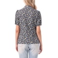 thumbnail image 3 of INSPIRE CHIC Women's Peter Pan Collar Blouse Floral Puff Short Sleeve Contrast Trim Button Down Top XL Black, 3 of 5