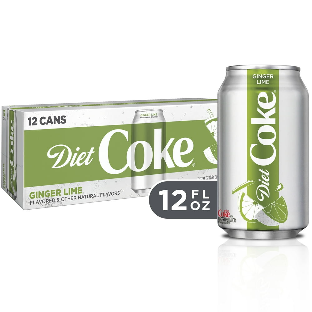 Diet Coke Ginger Lime Diet Soda Pop Soft Drink, Fridgepack, 12 fl oz