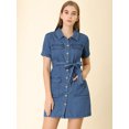 thumbnail image 3 of INSPIRE CHIC Robe en Denim pour Femme avec Ceinture, Patte de Boutonnage Pleine, Robes en Jean, 3 of 6