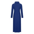 thumbnail image 5 of KIHOUT Robe Maxi Femme Couleur Unie Col Haut Manches Longues Patchwork Poches Grand Ourlet Longue Jupe, 5 of 5