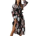 thumbnail image 1 of Vestido largo plisado con estampado floral de fiesta de vacaciones de manga larga con estampado casual para mujer Fridja  nalpqowj4925, 1 of 9
