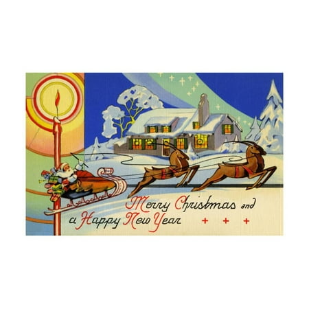 Happy New Year Art - Merry Christmas And A Happy New Year Print Wall Art By Curt Teich & Company
