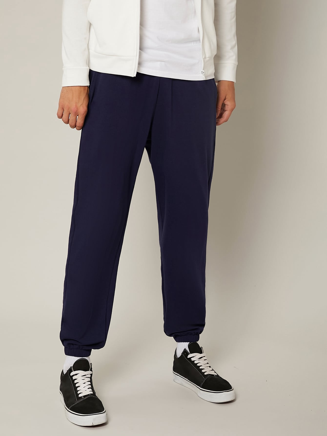 Navy Blue BASICS Men Solid Slant Pocket 