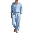 thumbnail image 2 of Zylanna Men's Casual Outfit Sets, Turndown Collar Elastic Waist 2 Piece Long Sleeve Cardigan + Pants Sets for Men Light Blue, 2 of 9