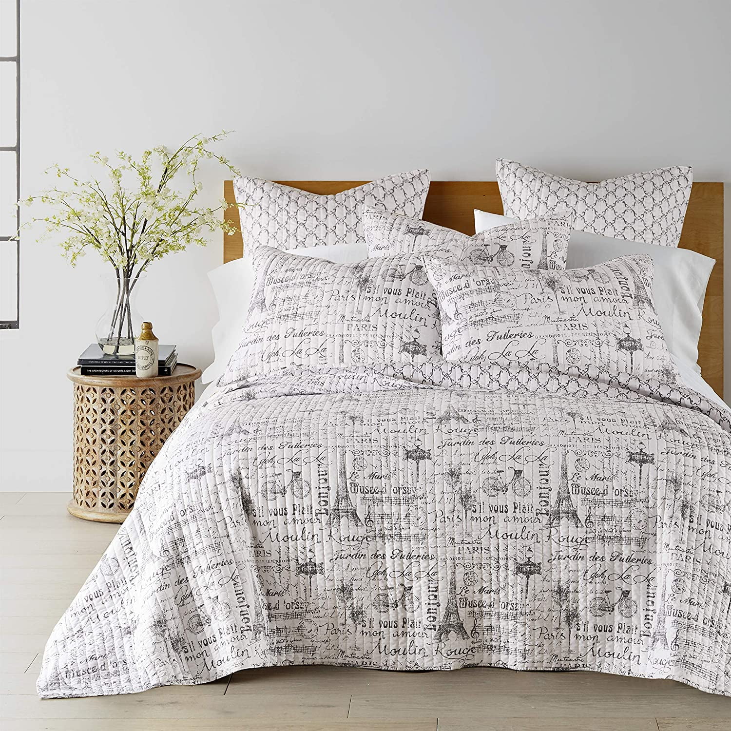 Levtex Oh La La Quilt French Script Charcoal and Cream Full