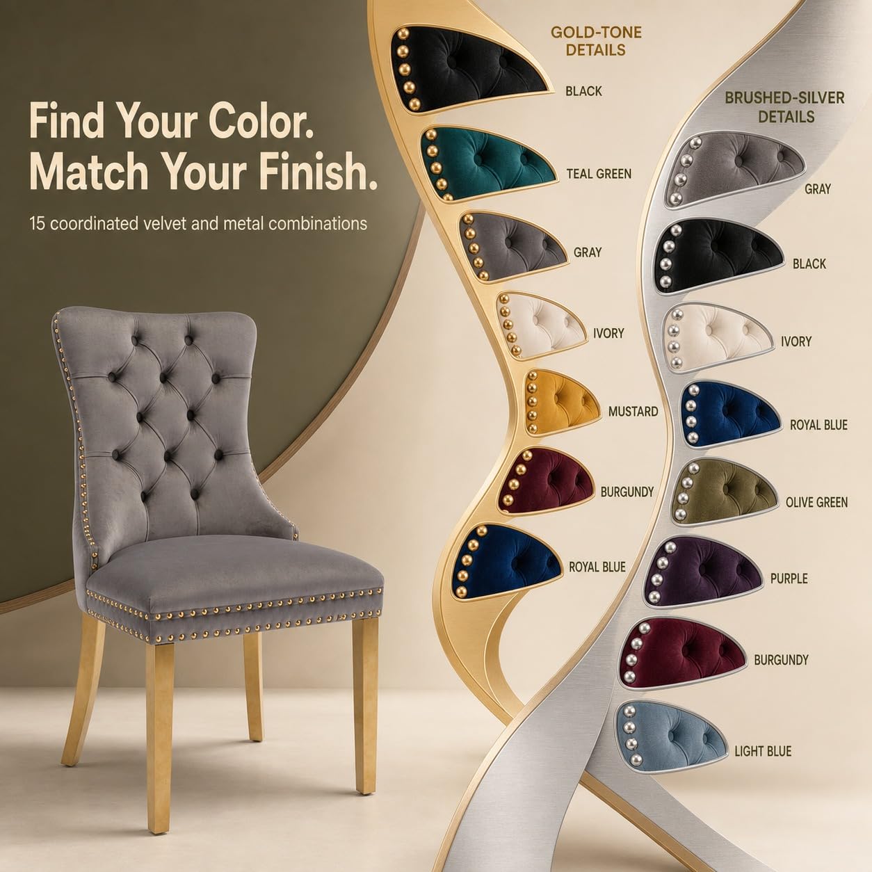 ODUSE-DAILY Beige Velvet Dining Chairs Set of 6 photo 7