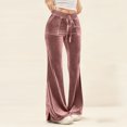 thumbnail image 2 of Byworldtasic Women's Velvet Pants with Drawstring Waist Wide Legs Casual Lounge Pants Side Slit Trousers, 2 of 9