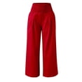 thumbnail image 3 of Women's High Waist Linen Wide Leg Pants Elastic Waist Casual Trousers with Pockets Lightweight by Yigetop Watermelon red L, 3 of 6