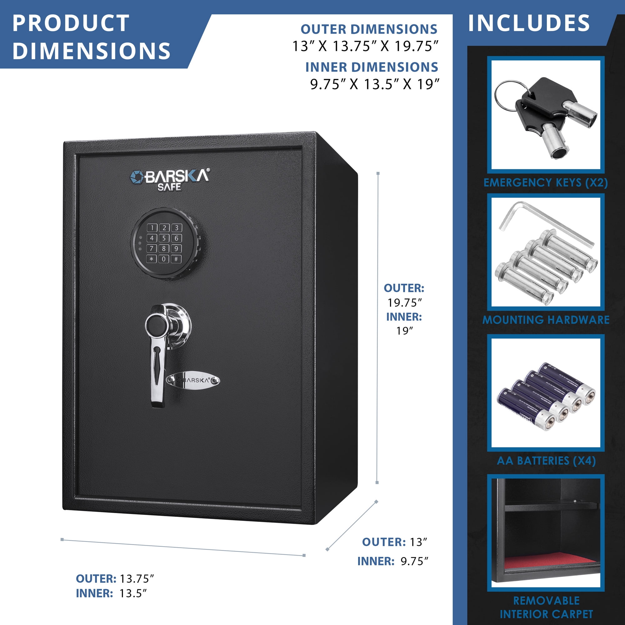 Large Digital Keypad Safe, 1.45 Cubic Ft Black