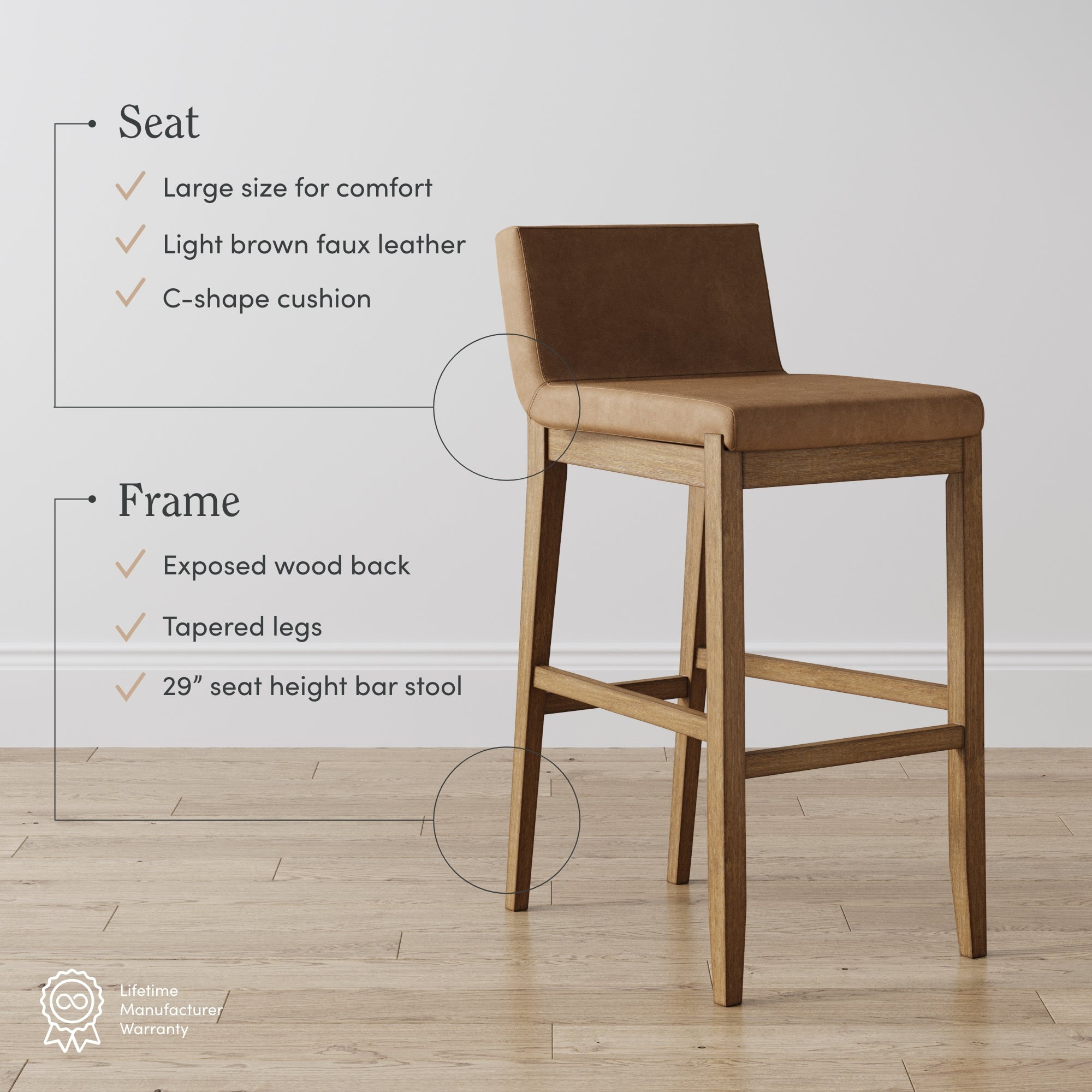 Nathan James Faux Leather Seat Bar Stool