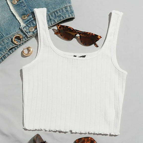 UTTOASFAY Womans Shirts Women Tops Solid Sleeveless Pullover Vest Tank Crop Shirts White XL