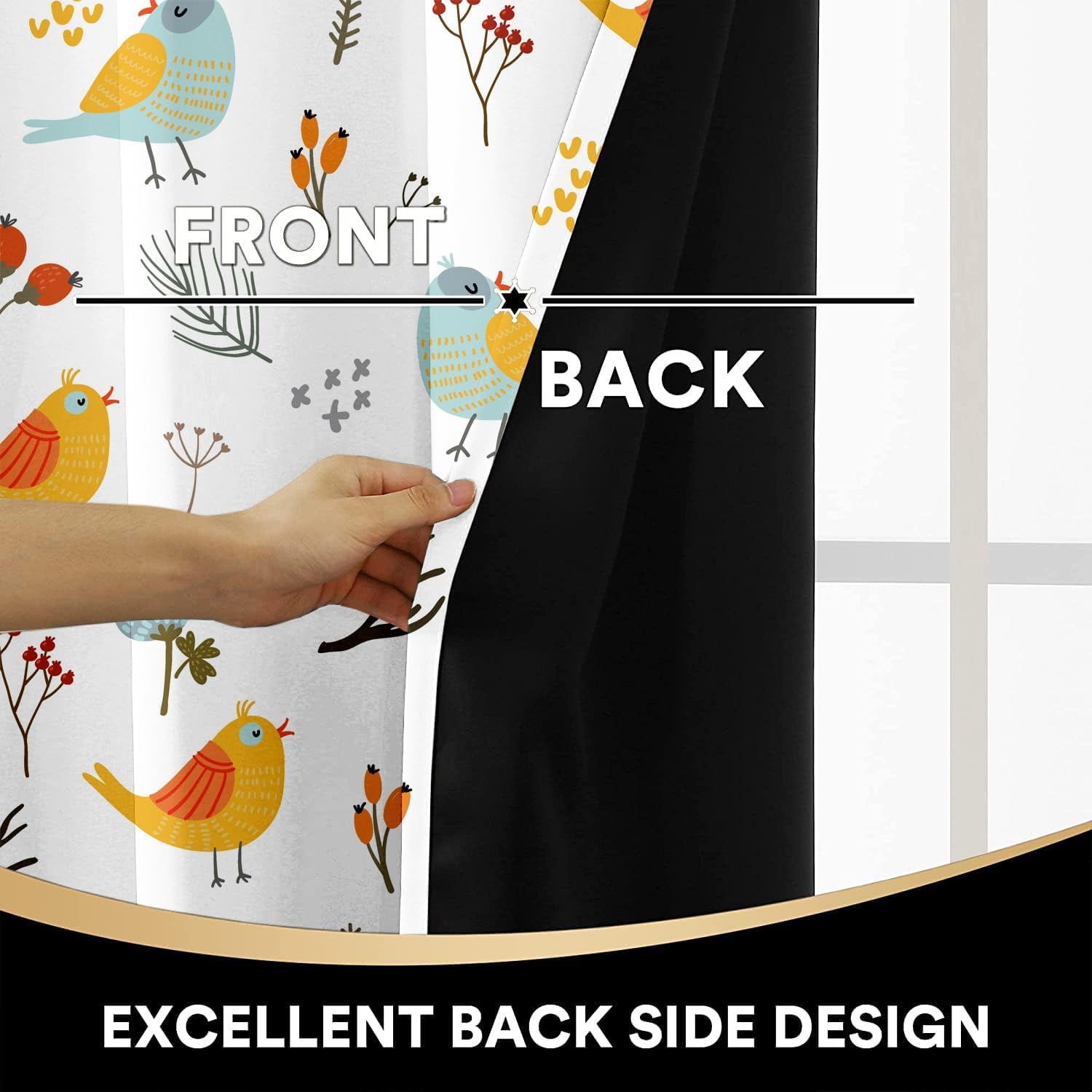 Homi Drapes Pinch Pleated Curtains with Tiebacks & Hooks Memory Shaped 100% Blackout Thermal Insulated Room Darkening Window Curtains for Dining Room, Bedroom, Office (1 Panel, 42x72, Birds)
