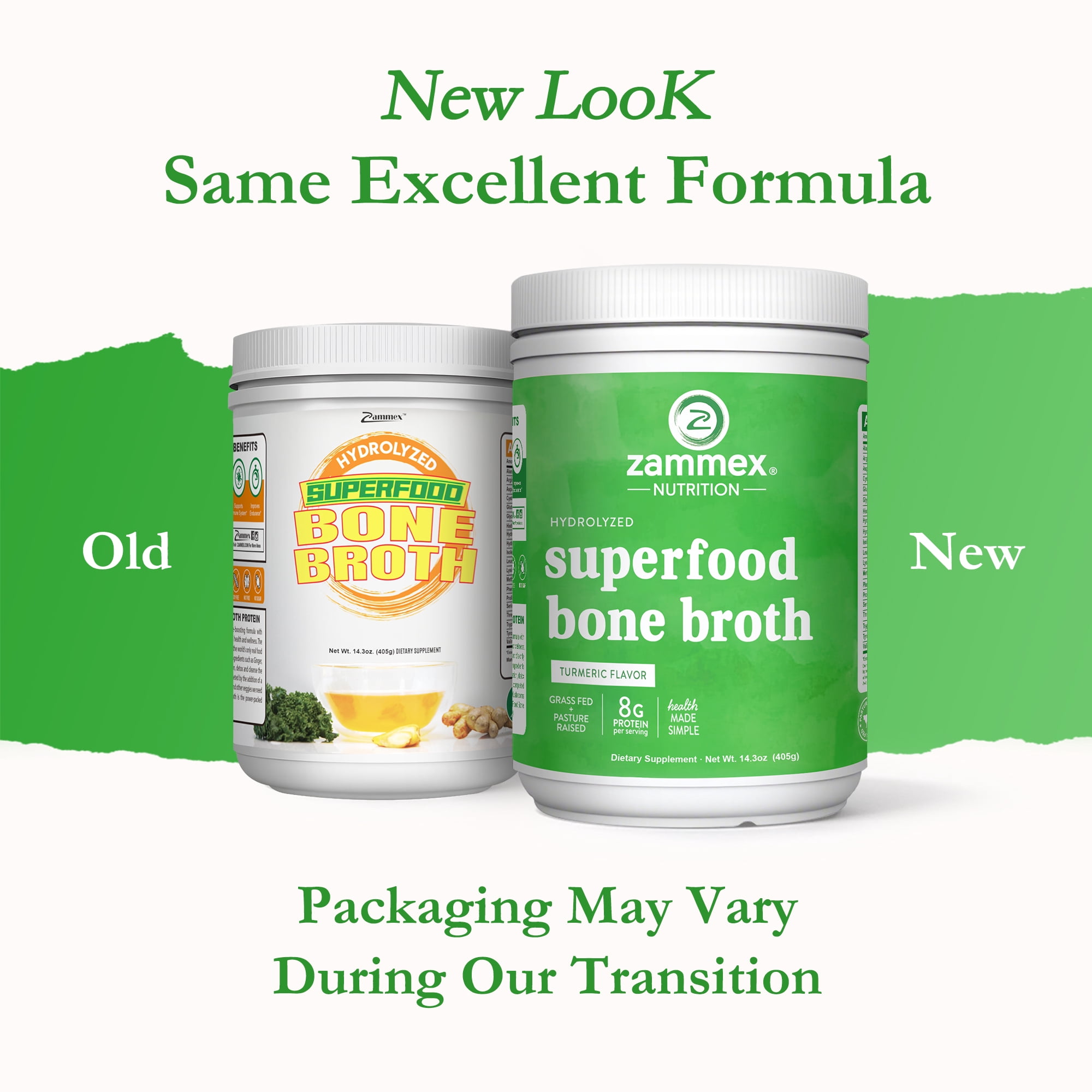 Zammex Bone Broth Protein Powder 14.3oz, Beef Superfood Bone Broth Hydrolyzed Collagen Peptides Type I& III With Vitamin D, 30 Servings, Turmeric Flavor