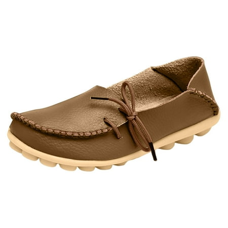 PLLFRLRT Loafers for Women Wide Width Penny Loafers Flats Shoes Soft PU Moccasins Flat Shoes Comfort Dressy Loafers Shoes Non-Slip Flats(Khaki 6)