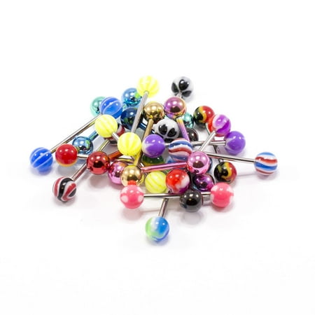 - 20 pcs Assorted Tongue Rings straight barbells 14G Surgical Steel