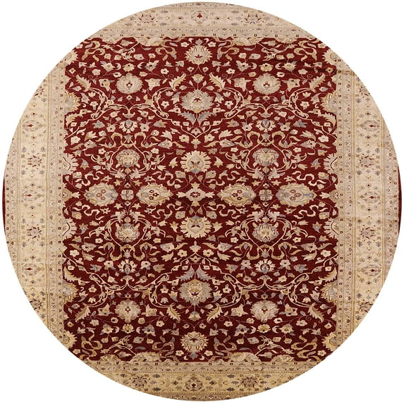 Ahgly Company Indoor Round Mid-Century Modern Red Oriental Area Rugs, 5' Round