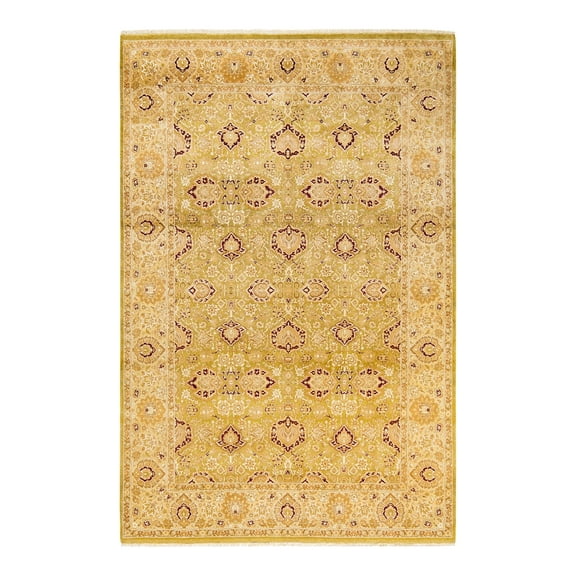 Hand-Knotted Wool Oriental Traditional Green Area Rug 6' 2" x 9' 4"