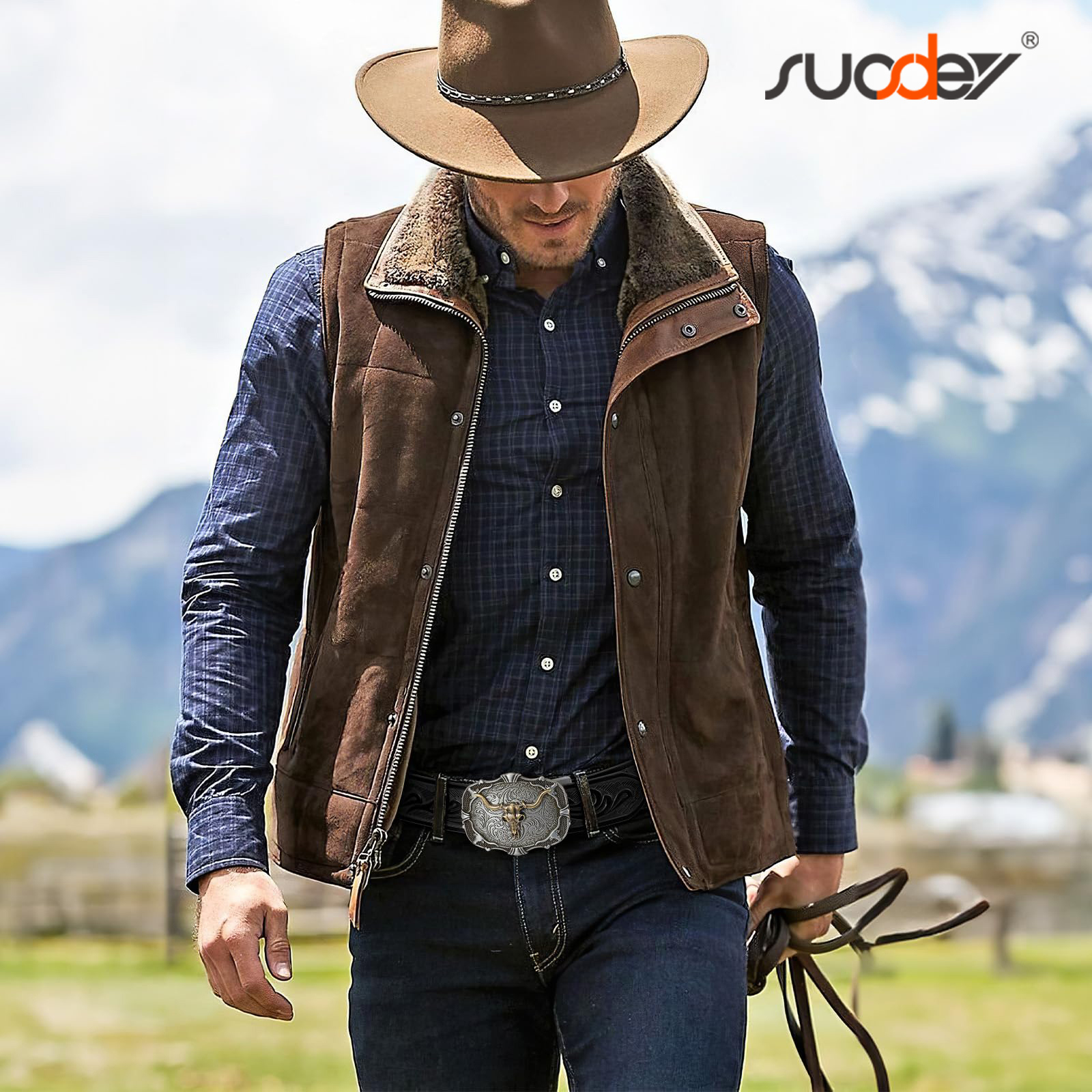 SUOSDEY Cowboy Ratchet Western Leather Belt photo 4