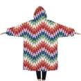thumbnail image 2 of Oversized Wearable Blanket Hoodie,Colorful Geometric Chevron Pattern Sherpa Blanket Hoodie with Super Pockets,Super Warm Fuzzy Pullover for Women & Men, 2 of 6