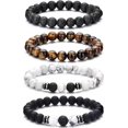 thumbnail image 1 of Pulsera de ojo de tigre para hombre, juego de pulseras de cuentas de piedra natural de 8 mm, pulsera elástica de roca de lava., 1 of 5