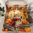 thumbnail image 2 of Manfei Pet Cat Kitten Twin Sheet Set,Halloween Pumpkin,Rustic Farmhouse,3-Piece Breathable, 2 of 7