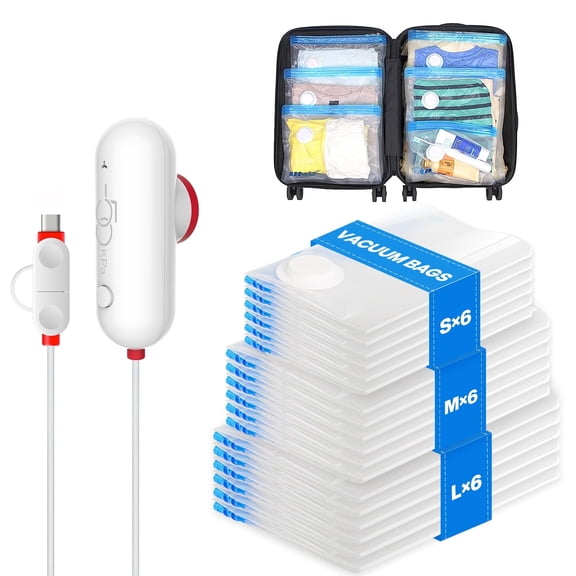 Vacbird 18 Pack Travel Vacuum Storage Bags with USB Electric Pump, Compression Packing Bags for Travel, Space Saver for Clothes Clothing Suitcase and Luggage