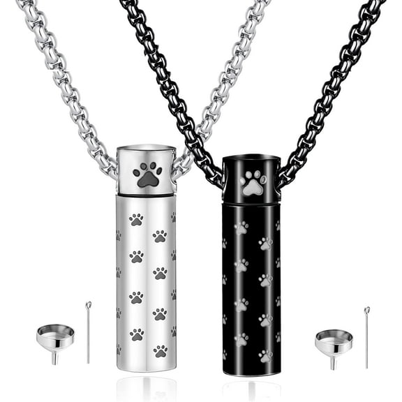 Dog Urn Necklaces For Ashes Paw Print Ashes Urn Pendant Necklace Cylinder Cremation Necklace For Pet Ashes Urn Necklace For Puppy Pet Memorial Keepsake Jewelry