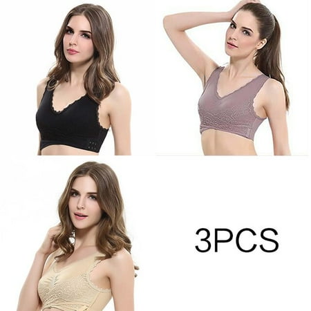 

QWZNDZGR 3pcs/set Push Up Bras for Women Lace Solid Color Cross Side Buckle Wireless Plus Size Women Sleep Bra Soft Bralette Top