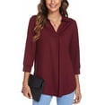 thumbnail image 3 of Avamo Womens 3/4 Sleeve Lapel V Neck Tunic Work Blouse Office Business Shirts Casual Loose Solid Color Tops, 3 of 6
