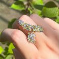 thumbnail image 3 of Silver Plated Cubic Zircon Wedding Adjustable Leaf Flower Crystal Finger Ring, 3 of 9