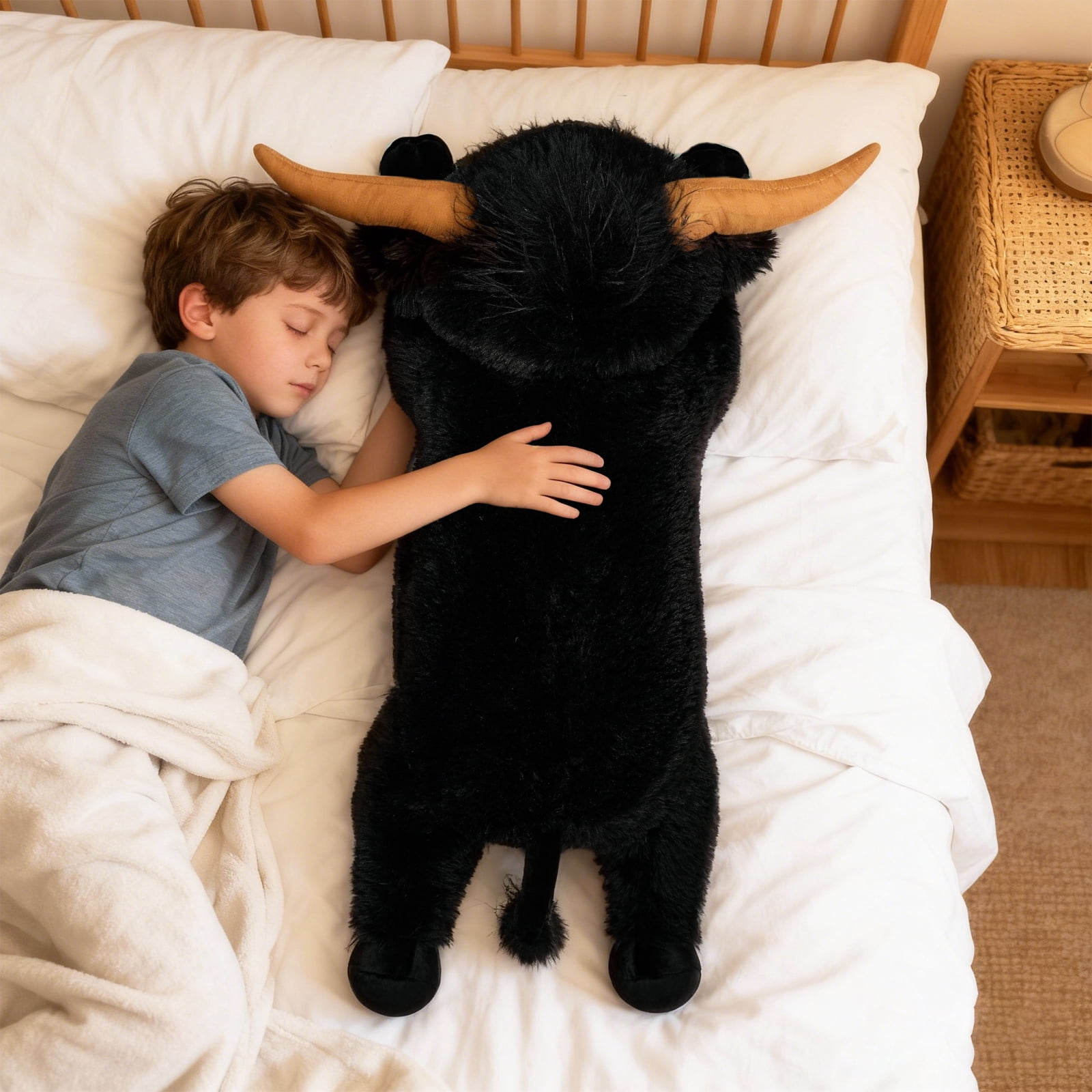 Giant Highland Cow Stuffed Animal 38" Black Plush Cow, Soft Giant Cow Pillow for Kids and Adults