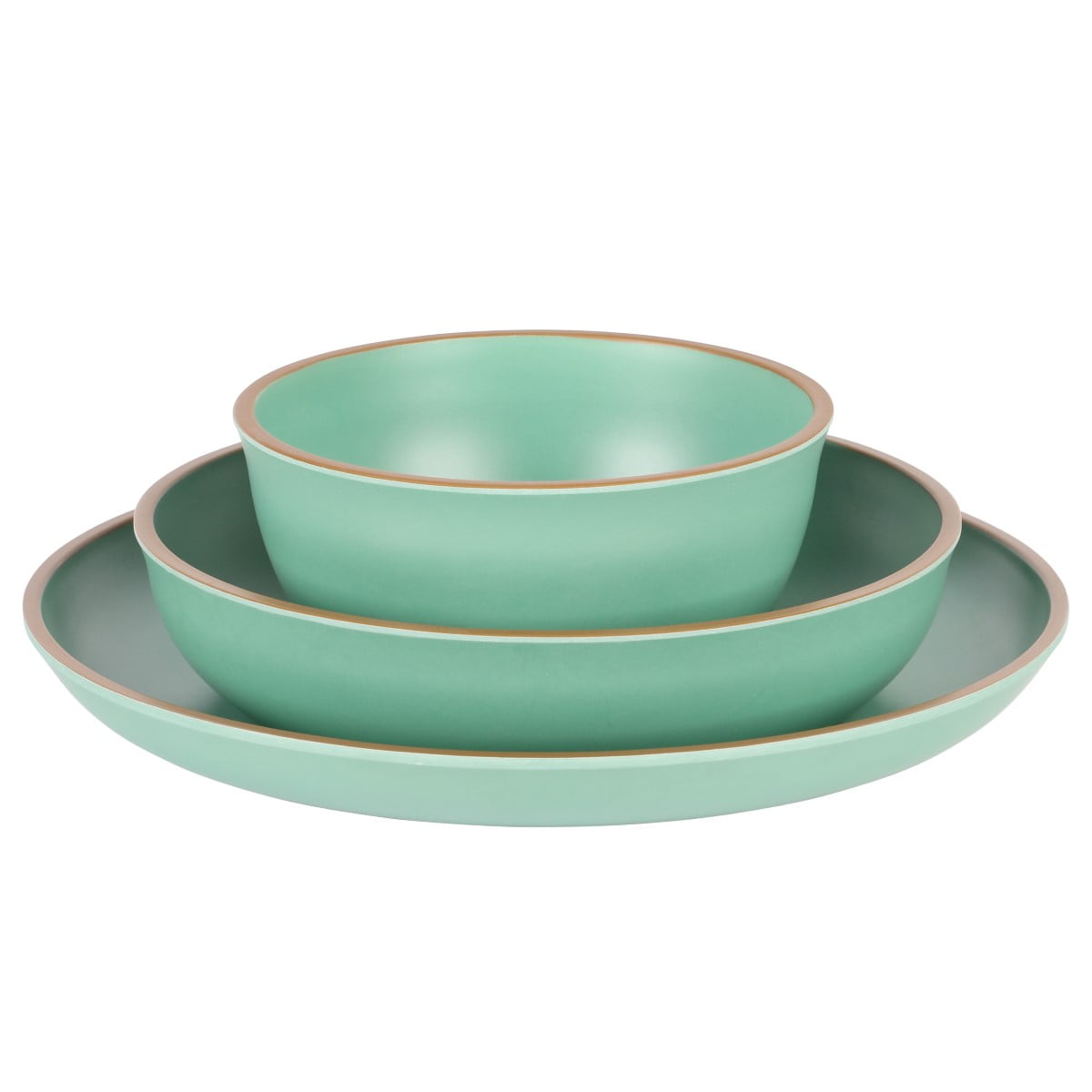 Gibson Home Rockabye 12 Piece Double Bowl Melamine Dinnerware Set, Matte Green