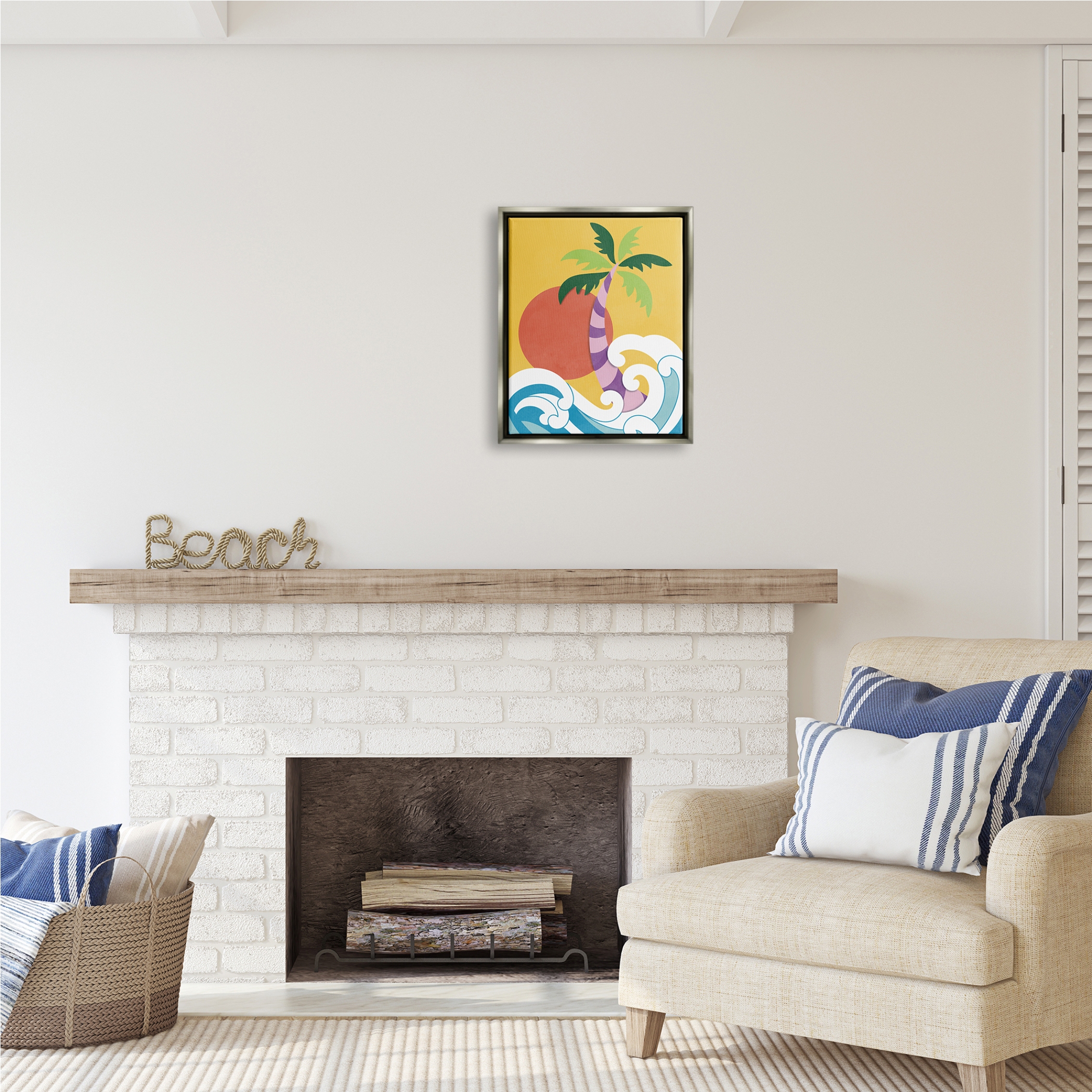 Stupell Industries Modern Tropical Waves Nature Painting Gray Floater Framed Art Print Wall Art, 17 x 21