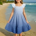 thumbnail image 2 of Mevxay Summer Girl's Dresses Gradient Square Neck Pleated Short Sleeveless Mini Sundresses for 4-17 Years Blue, 2 of 7