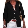 thumbnail image 2 of Dream Lifestyle Office Lady Shirt Solid Color Single Breasted Summer Lapel Three Quarters Sleeve Shirt for Daily Wear, 2 of 8