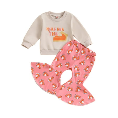 

GXFC Toddler Girl Thanksgiving Outfits Set Clothes 6M 12M 18M 2T 3T 4T Kids Girls Long Sleeve Pie Letter Print Sweatshirt+Flare Pants 2Pcs Thanksgiving Clothing for Children Girl