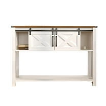 30-inch Wooden Entryway Cabinet, Living Room Storage Cabinet ，with Barn Sliding Door  and LED Lighting, Modern Design，White