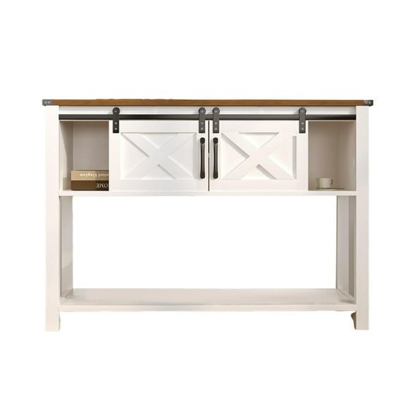 30-inch Wooden Entryway Cabinet, Living Room Storage Cabinet ，with Barn Sliding Door  and LED Lighting, Modern Design，White