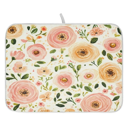 

Soft Pink Floral Pattern Dish Drying Mat for Kitchen Quick Drying Absorbent Soft Durable 16 x 18