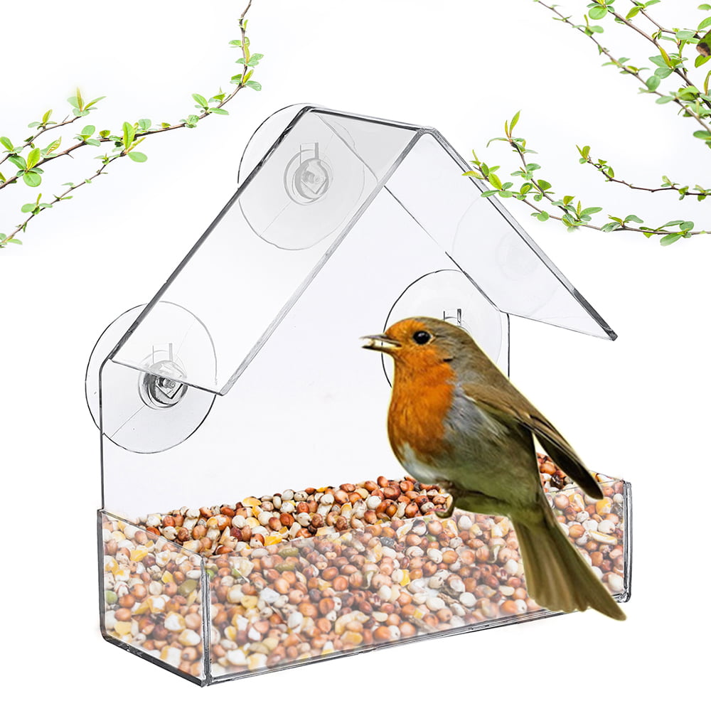 TITE Window Bird Feeder with Strong Suction Cups Clear Acrylic Wild Bird Feeders with Drain Holes for Outside Hanging Birdfeeders Kits Small Compact Outdoor Birdfeeders for Wild Birds