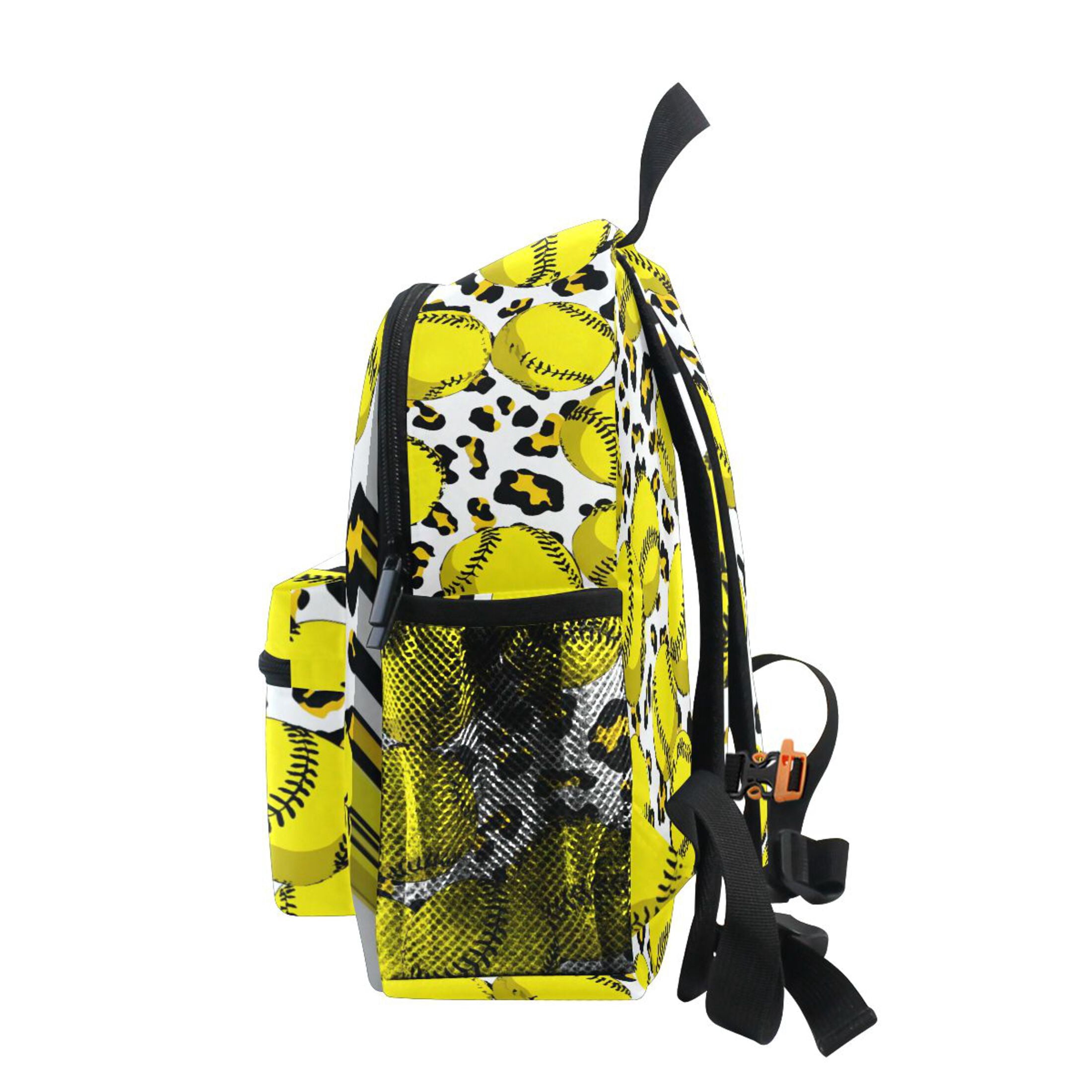 Yellow Softball Pattern Mini Backpack Cute Small Backpack with Chest Strap and Whistle Ages 3-8