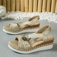 thumbnail image 7 of Viluyesy Womens Wedge Sandals, Striped Wide Width Open Toe Fashion Dressy Shoes Beige, 7 of 7