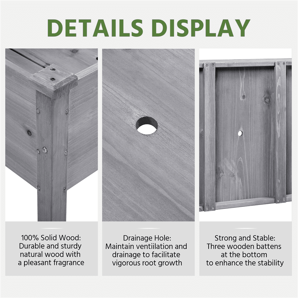 Alden Design Fir Wood Elevated Planter Raised Bed for Garden/House/Yard/Outdoor/Indoor, Gray