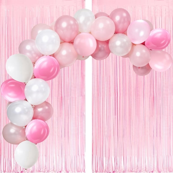 50Pcs 12 Inch Pink Light Pink White Pearl White Pink Balloons and 2 Pack Macaron Pink Streamer 3.2 x 6.56 FT for Birthday Wedding Baby Bridal Shower Party Decorations