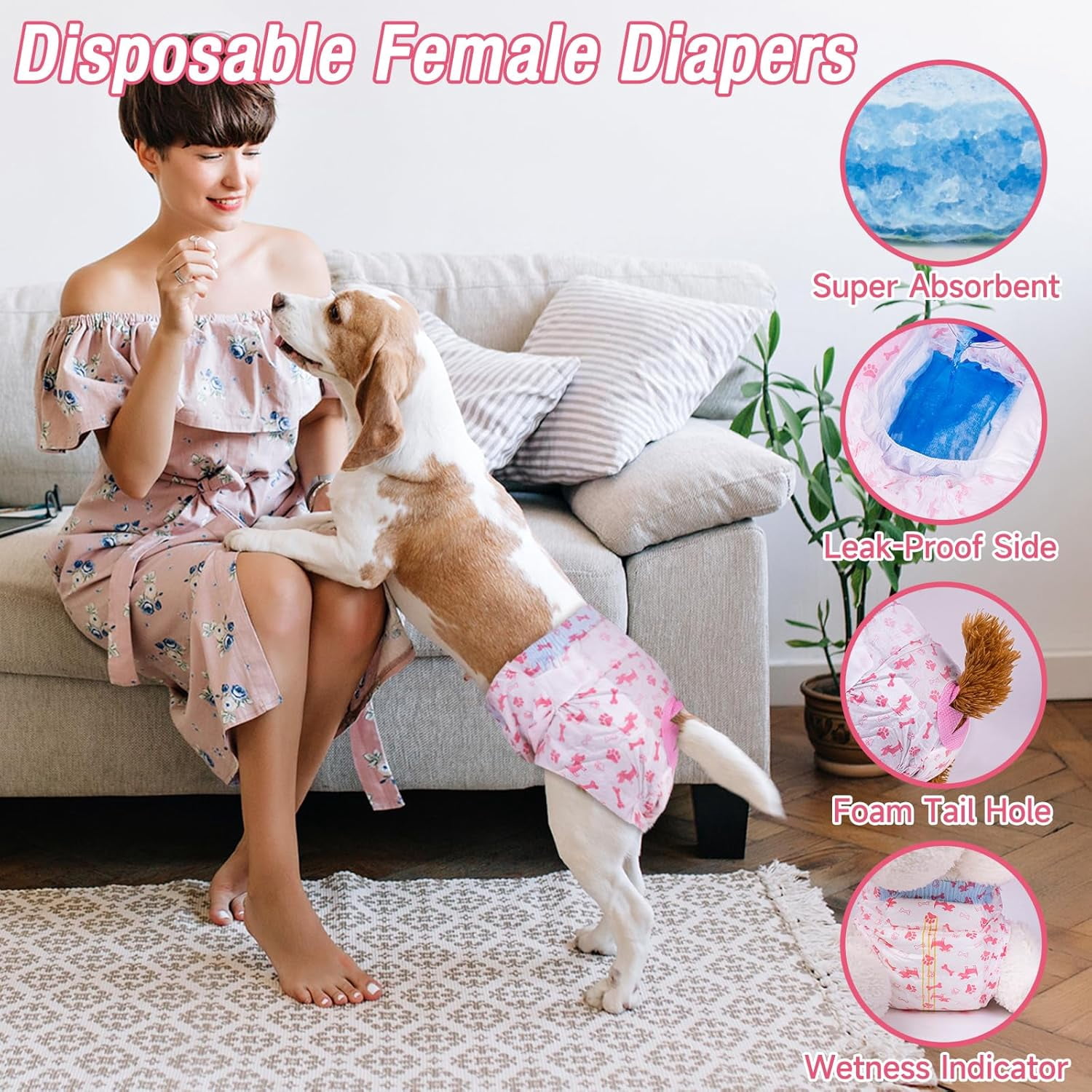 Disposable Dog Diapers - Female Dog Diapers with Adjustable Foam Tail Hole, Ultra Protection Puppy & Cat Diapers Wetness Indicator for Dogs in Heat or Incontinence, 20pcs (S,Red)