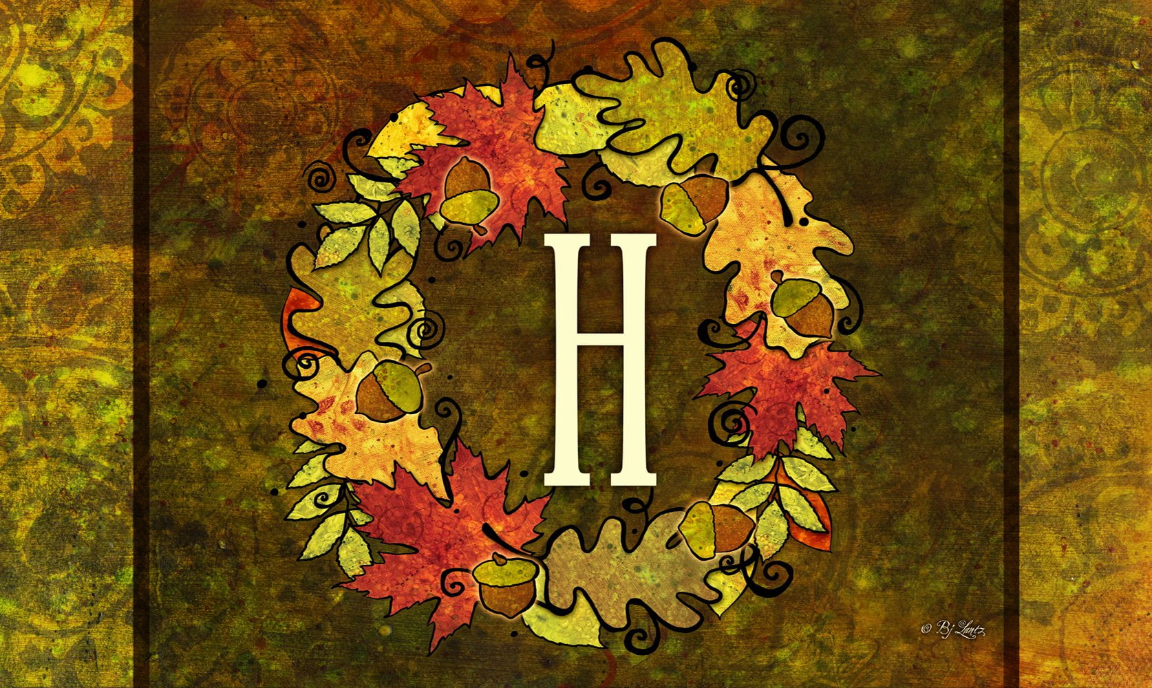 Toland Home Garden Fall Wreath Monogram H Personalized Fall Door Mat 18x30 Inch Doormat