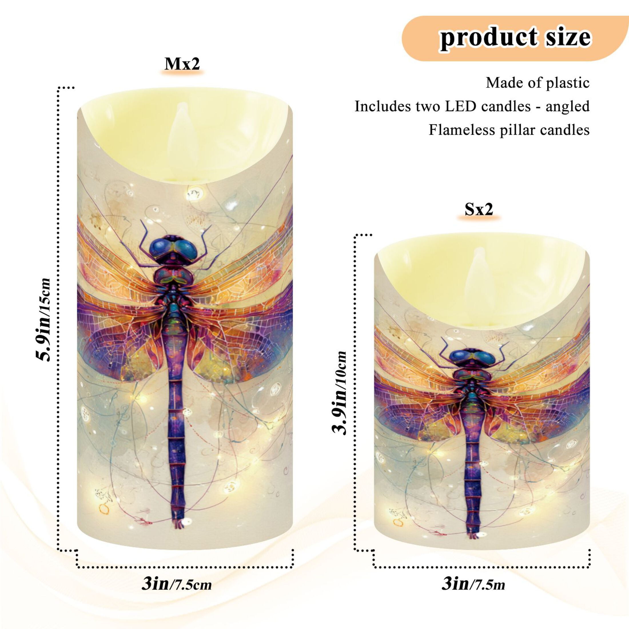 Wobogo Dreamy Dragonfly Flameless Candles with Remote Battery Operated Flickering LED Candles with Timer 2/4/6/8H Medium Size