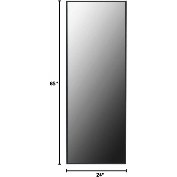 65" x 24" Full Length Mirror with Stand, Black Wall Mounting Full Body Mirror, Metal Frame Tempered Glass for Living Room Bedroom