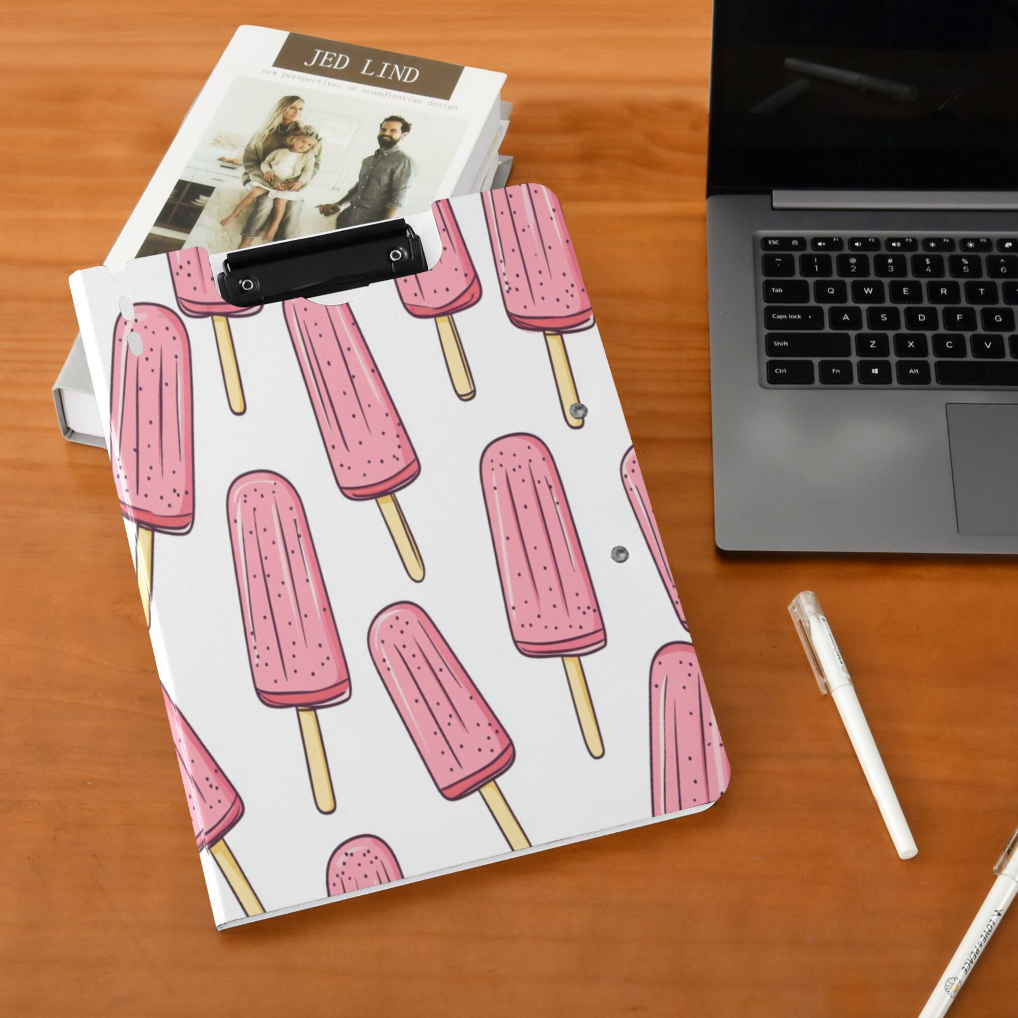 FORMRS A4 Clipboard Folder with Pen Holder Horizontal Foldable School Office Binder, Pink Ice Cream